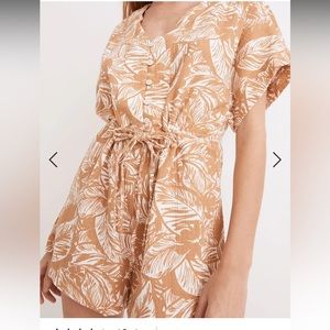 Madewell Lightestspun Drawstring Cover-Up Romper in Palm Leaves XS
